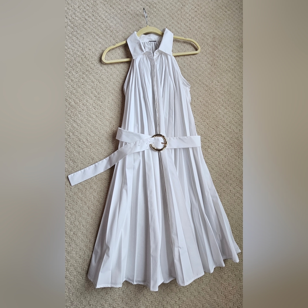 Chic White Dress with Silver Accent